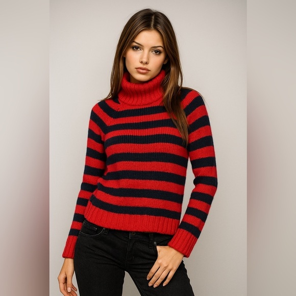 Tommy Jeans Women's Y2K Mock Neck Stripe Knit Sweater Size Small - Picture 1 of 7